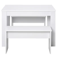 HOMCOM Set de luat masa Masuta cu 2 Banci in Stil Modern Alb 110 x 70 x 75cm(m-11)