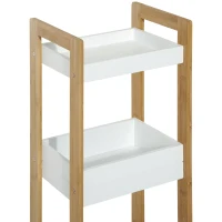 HOMCOM Dulapior Baie Multifuncțional Raft 3 Etajere din MDF Alb si Bambus(m-9)