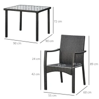 Outsunny Set 4 Scaune de Gradina si Masa cu blat d Sticla Mobilier Ratan PE(m-3)
