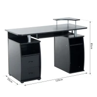 HomCom Birou pentru Calculator Masă Birou PC cu Etajere Tastatură, Negru, 120x55x85cm(m-3)