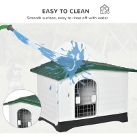 PawHut Casuta pentru caini in Plastic cu Usa si Fereastra 91x69x66cm Verde/Negru/Alb(m-5)