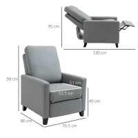 HOMCOM Fotoliu Relax Capitonat si Rabatabil Manual, din Imitatie de piele, 70,5x86x99cm - Gri(m-3)