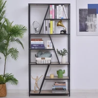 HOMCOM Biblioteca cu 9 Rafturi TRapezoidale Deschise Lemn Cadru din Metal Negru(m-4)