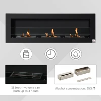 HOMCOM Șemineu de Perete cu Bioetanol și 3 Rezervoare de 1 L, 120x15x40 cm, Negru(m-4)