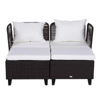 Outsuny Set Mobilier pentru Extern in PE Rattan Fotolii cu Perne si Taburet Maro(m-4)