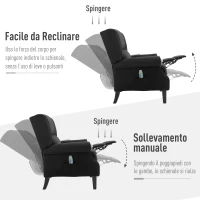 Homcom Fotoliu Masaj in Catifea, Negru, 78x83x101cm(m-5)