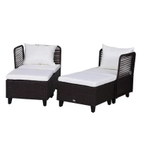 Outsuny Set Mobilier pentru Extern in PE Rattan Fotolii cu Perne si Taburet Maro(m-1)