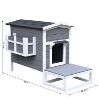 PawHut cusca inaltata cu balcon si acoperis, 83x66.5x74.7 cm(m-3)