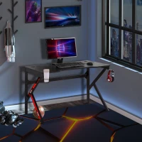 HOMCOM Birou gaming pentru computer cu suport pahare si suporturi negru(m-2)