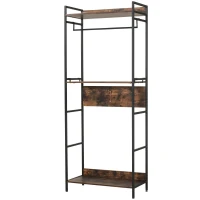 HOMCOM Cuier de perete cu suport de pantofi si rafturi stil industrial 80x40x200cm(m-1)