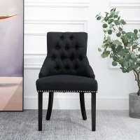 Homcom Scaun pentru Pranz Eleganta Captusita Invelis din Lin cu Nasturi Matlasati Negru(m-5)