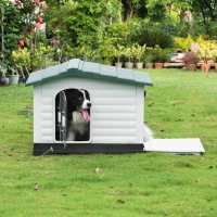 PawHut Casuta pentru caini in Plastic cu Usa si Fereastra 91x69x66cm Verde/Negru/Alb(m-2)