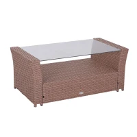 Outsunny Set Mobilier de Grădină din Polyratan 4buc Măsuță, Canapea și 2 Fotolii cu Perne Maro deschis(m-9)