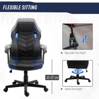 Vinsetto Scaun de Gaming Fotoliu de Birou Rotativ cu Roti din Piele ecologica Negru si Albastru(m-6)