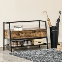 HOMCOM Bancuta Suport de pantofi din Lemn cu Economisire de Spatiu Stil Industrial 90x37x60cm(m-2)