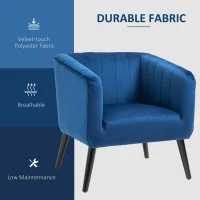 HOMCOM Fotoliu Modern Stil Nordic Invelis din Catifea si Picioare din Lemn, Albastru, 70.5x70x76cm(m-5)