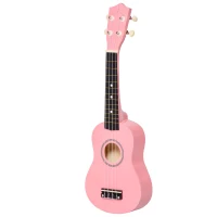 HOMCOM Ukulele Soprano de 53cm din Lemn 4 Cozi din Nylon Accesorii Incluse Roz(m-1)