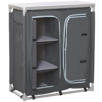 Outsunny Mobilier de Bucatarie de Camping cu 3 Etajere si Geanta de Transport Gri