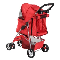 PawHut Carucior pentru Animale de Companie Pliabila, Rosu, 75 x 46 x 94 cm(m-7)