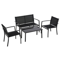 Outsunny Set de Gradina 4 bucati cu Masuta de cafea, 2 Scaune si o Panca in Metal, Negru