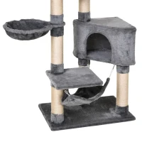 PawHut Ansamblu pentru Pisici cu Cusca Hamac Patucuri Suspendate si Stalpi din Franghie Sisal Gri 60x40x154cm(m-8)