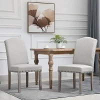 HOMCOM Set 2 Scaune Captusite Stil Classic pentru Living si Sufragerie Gri Deschis(m-2)