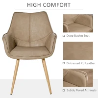 HOMCOM Scaun modern de Bucatarie, cu Brate, Piele sintetica si Picioare Metal Maro(m-6)