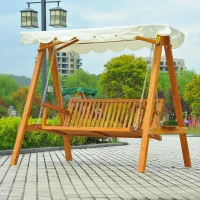 Outsunny Dondolo da Giardino a 3 Posti in Legno di Pino con Tettuccio Parasole, Bianco(m-4)