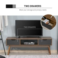 HOMCOM Mobilier TV Modern cu 2 Sertare pentru TV de până la 50" din lemn de teak si negru(m-4)