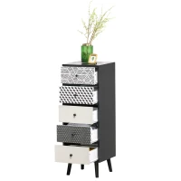 HOMCOM Mobila Comodă cu 5 sertare Mobilier modern pentru casa dimensiune 39.5x39.5x110 cm(m-4)