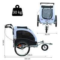 PawHut Cărucior tip Remorcă pentru Câini pentru Bicicletă, Alb și Negru(m-3)