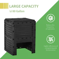 Outsunny Compostor de Gradina 300L din Plastic, cu Capac Negru(m-7)