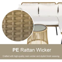 Outsunny Set 3 Piesei Canapea 2 Locuri Sezlong si Masuta, Bej si Cafeniu(m-7)