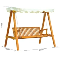 Outsunny Dondolo da Giardino a 3 Posti in Legno di Pino con Tettuccio Parasole, Bianco(m-3)