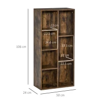 HOMCOM Biblioteca din Lem Stil Vintage Cubica cu 7 suporturi diferite din MDF pentru Casa si Birou 50x24x106cm(m-3)