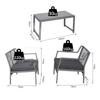 Outsunny Set Mobilier pentru Extern Canapea si Fotolii cu Masuta in PE Rattan si Aluminiu Gri(m-3)