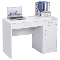 HOMCOM Birou PC Modern pentru Birou sau Camera cu 2 Sertare si Dulap din Lemn Alb(m-4)