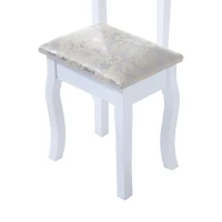 HomCom Tavolo da Trucco Mobile da Toletta Specchiera con Sgabello Specchio Girevole in Legno Bianco(m-13)