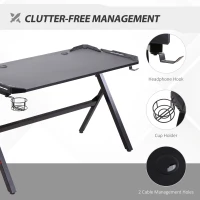 Masa de Birou Gaming cu Lumini LED, Suport pentru Pahare si Carlig pentru Casti, 120x60x73cm - Negru(m-6)