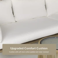 Outsunny Set 3 Piesei Canapea 2 Locuri Sezlong si Masuta, Bej si Cafeniu(m-8)