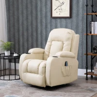 HOMCOM Fotoliu Masaj Rabatabil in Piele Sintetica Bej 8 Zone de Masaj si cu Telecomanda(m-4)