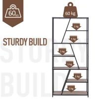 HOMCOM Biblioteca cu 9 Rafturi TRapezoidale Deschise Lemn Cadru din Metal Negru(m-8)