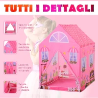 HOMCOM Cort Princess Play pentru Fete de peste 3 ani pentru Interior si Exterior Roz 93 x 69 x 103 cm(m-5)