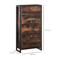 HOMCOM Mobilier Suport Pantofi cu Economisire de Spatiu 12 Pantofi Stil Industrial Lemn Metal(m-3)