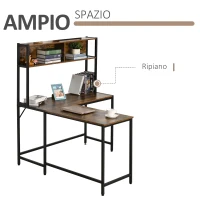 HomCom birou de colt, stil industrial, cu raft, 140x125x149 cm(m-4)