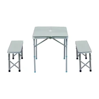 Outsunny Set Masă pentru Camping Grădinăcu 2 Bănci Pliabil Înălțime Reglabilă din Aliaj de Aluminiu Argintiu(m-4)