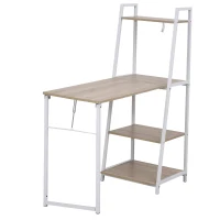 HOMCOM Birou Biblioteca 4 Rafturi Blat Mare Pliabil Lemn Metal Alb Stejar(m-1)