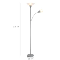 Homcom Lampada da Terra con 2 Paralumi con Collo Flessibile in Acciaio Lampadine E27 E14 Ф28 x 179.5cm(m-3)