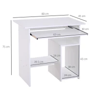 HOMCOM birou ergonomic, 80x45x75cm, PAL/metal, alb(m-3)