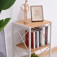 HOMCOM Mobilier Rastel Librarie 3 Rafturi cu Schelet in Otel Alb si Rafturi in Lemn 40x35x72.5cm(m-8)